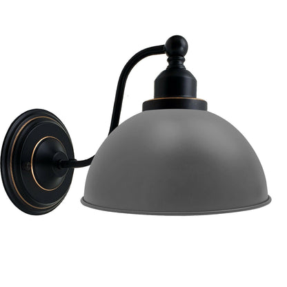 Curved Arm Wall Light Black with Shade – Dome, Retro Bell or Cage - Black, Dome 21 cm Grey 140 mm Rose, Without Bulb