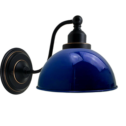 Curved Arm Wall Light Black with Shade – Dome, Retro Bell or Cage - Black, Dome 21 cm Navy Blue 140 mm Rose, Without Bulb