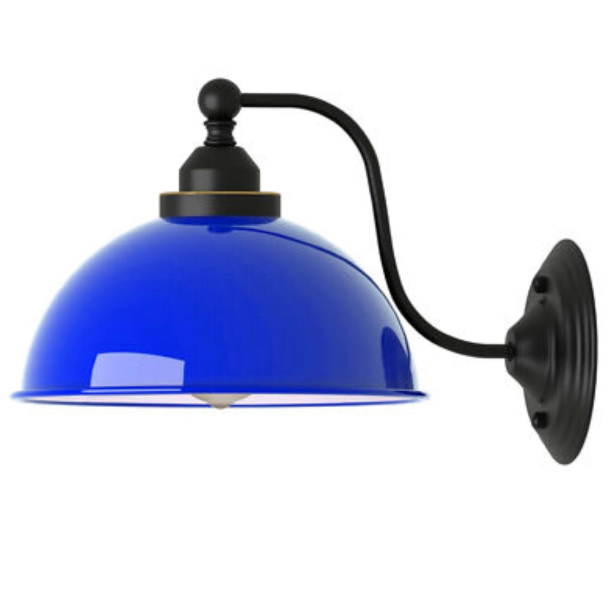 Curved Arm Wall Light Black with Shade – Dome, Retro Bell or Cage - Black, Dome 21 cm Navy Blue, ST64 LED Bulb 4W