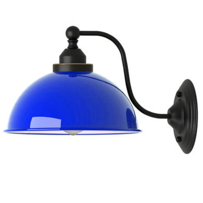 Curved Arm Wall Light Black with Shade – Dome, Retro Bell or Cage - Black, Dome 21 cm Navy Blue, ST64 LED Bulb 4W