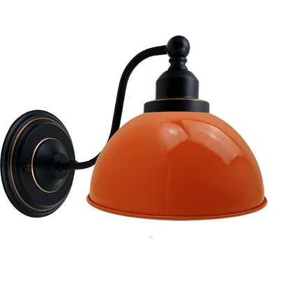 Curved Arm Wall Light Black with Shade – Dome, Retro Bell or Cage - Black, Dome 21 cm Orange 140 mm Rose, Without Bulb