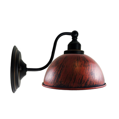 Curved Arm Wall Light Black with Shade – Dome, Retro Bell or Cage - Black, Dome 21 cm Rustic Red 140 mm Rose, Without Bulb