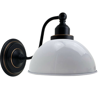 Curved Arm Wall Light Black with Shade – Dome, Retro Bell or Cage - Black, Dome 21 cm White 140 mm Rose, Without Bulb