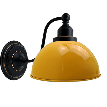 Curved Arm Wall Light Black with Shade – Dome, Retro Bell or Cage - Black, Dome 21 cm Yellow 140 mm Rose, Without Bulb