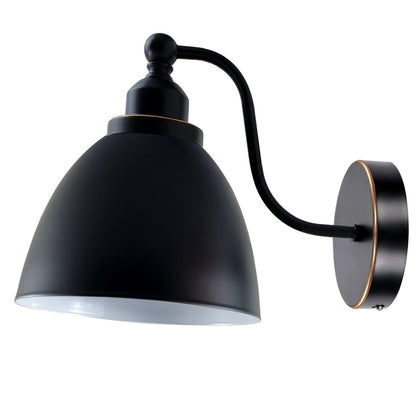 Curved Arm Wall Light Black with Shade – Dome, Retro Bell or Cage - Black, Retro 15 cm Black, Without Bulb