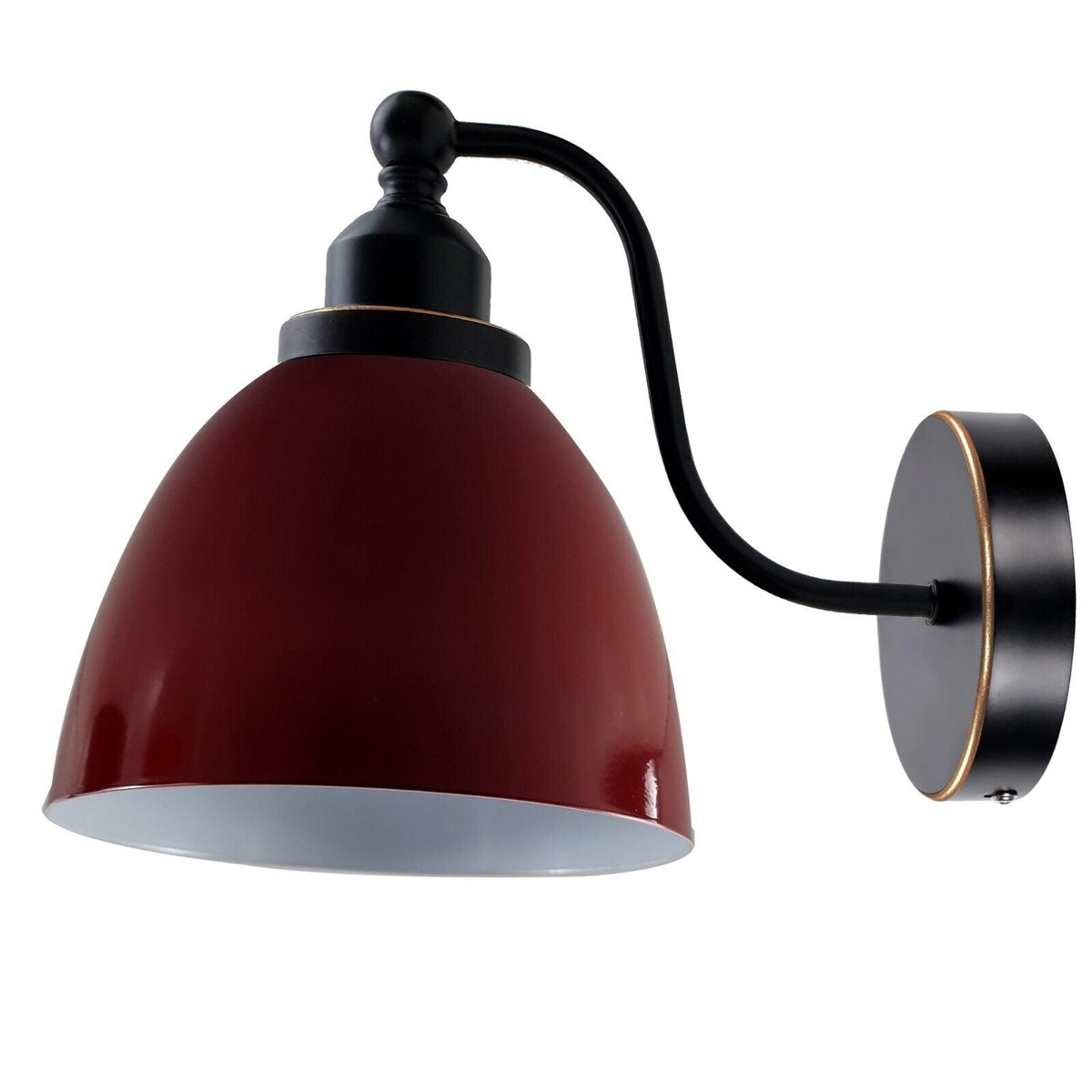 Curved Arm Wall Light Black with Shade – Dome, Retro Bell or Cage - Black, Retro 15 cm Burgundy, Without Bulb