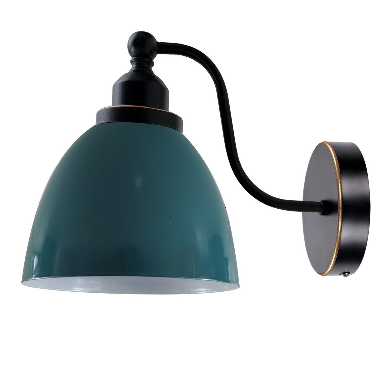 Curved Arm Wall Light Black with Shade – Dome, Retro Bell or Cage - Black, Retro 15 cm Cyan Blue, Without Bulb