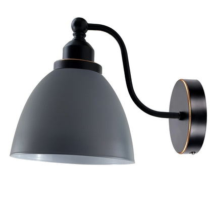 Curved Arm Wall Light Black with Shade – Dome, Retro Bell or Cage - Black, Retro 15 cm Grey, Without Bulb