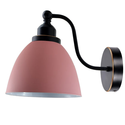 Curved Arm Wall Light Black with Shade – Dome, Retro Bell or Cage - Black, Retro 15 cm Pink, Without Bulb