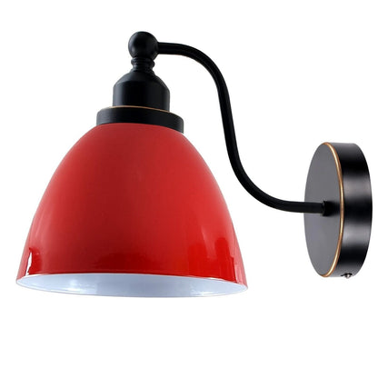 Curved Arm Wall Light Black with Shade – Dome, Retro Bell or Cage - Black, Retro 15 cm Red, Without Bulb