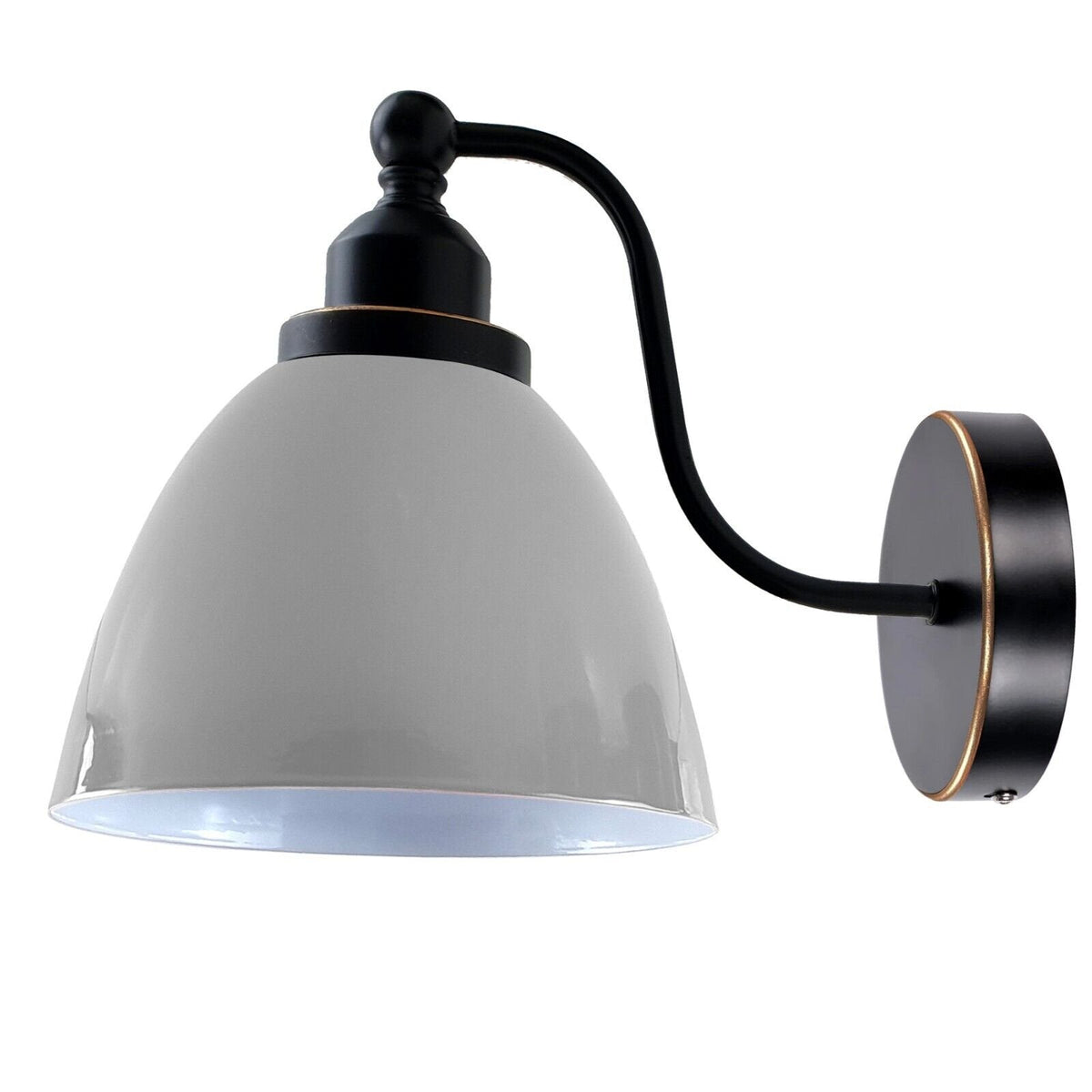 Curved Arm Wall Light Black with Shade – Dome, Retro Bell or Cage - Black, Retro 15 cm White, Without Bulb