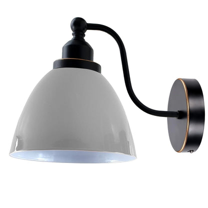 Curved Arm Wall Light Black with Shade – Dome, Retro Bell or Cage - Black, Retro 15 cm White, Without Bulb