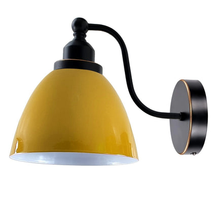 Curved Arm Wall Light Black with Shade – Dome, Retro Bell or Cage - Black, Retro 15 cm Yellow, Without Bulb