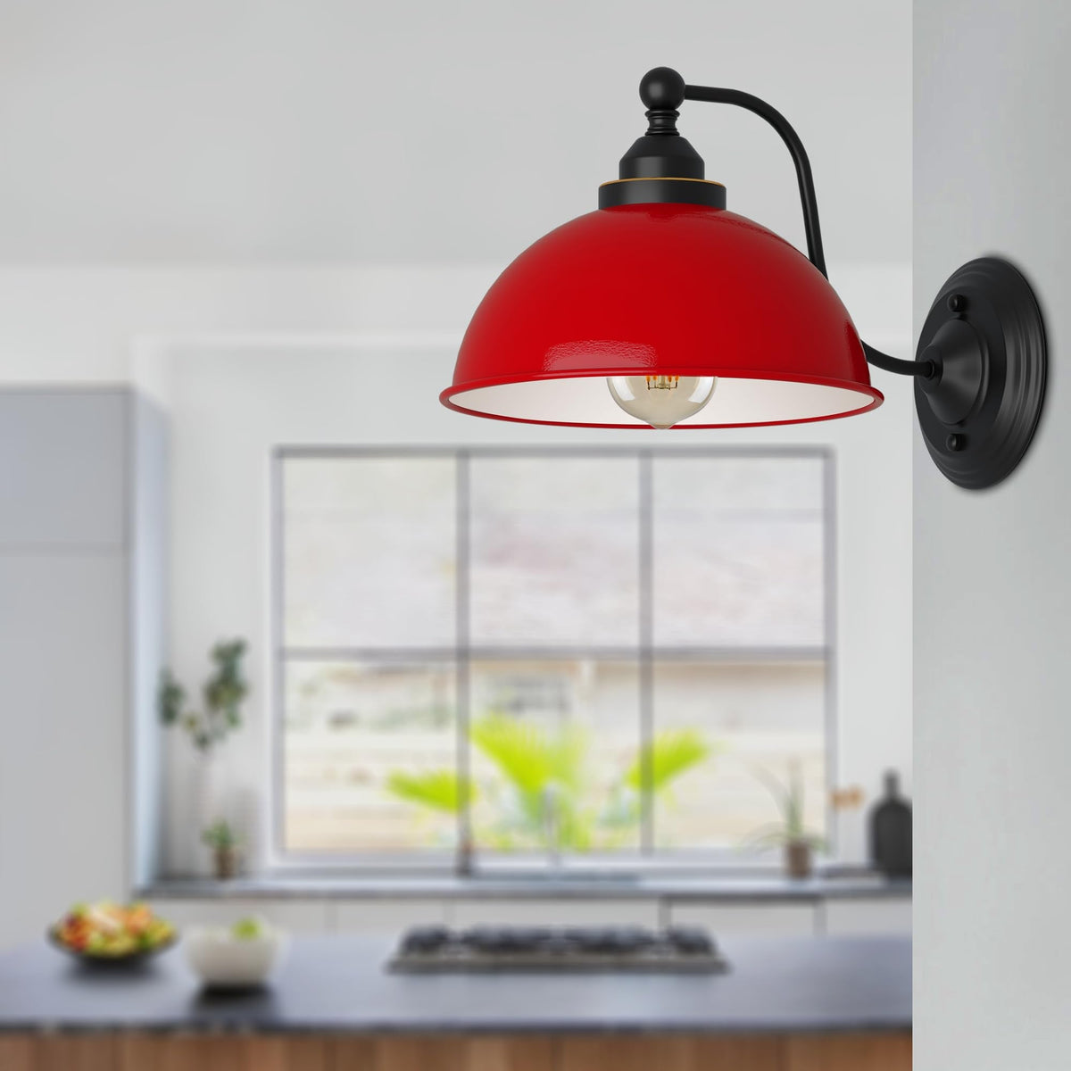 Curved Arm Wall Light Black with Shade – Dome, Retro Bell or Cage