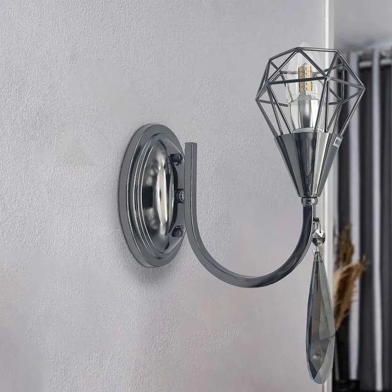 Curved Arm Wall Light with Diamond Cage & K9 Crystal – E14 - photo 3