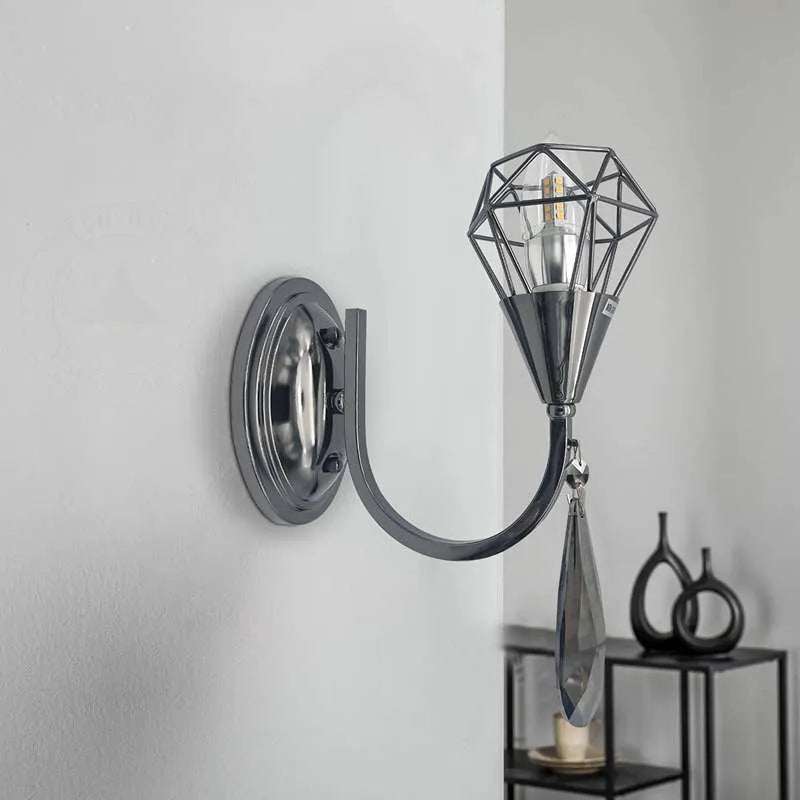 Curved Arm Wall Light with Diamond Cage & K9 Crystal – E14 - photo 4