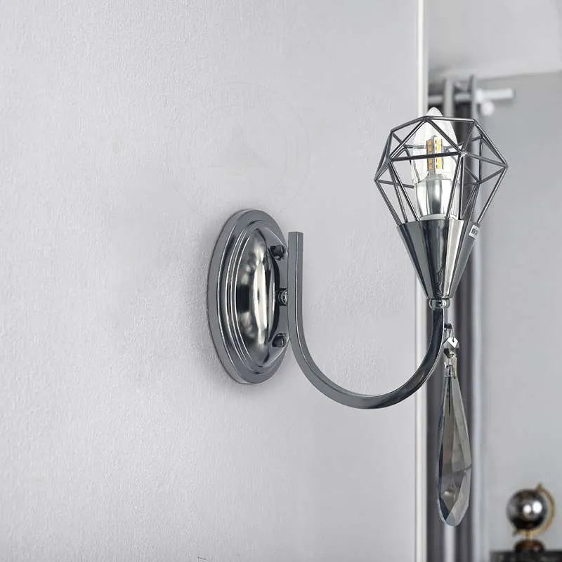 Curved Arm Wall Light with Diamond Cage & K9 Crystal – E14 - photo 5