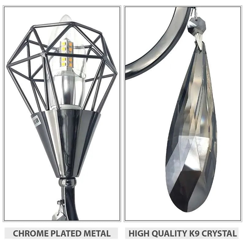 Curved Arm Wall Light with Diamond Cage & K9 Crystal – E14 - photo 6