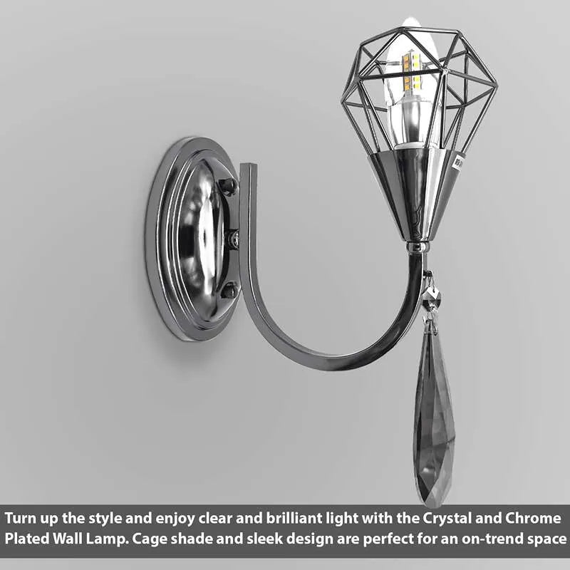Curved Arm Wall Light with Diamond Cage & K9 Crystal – E14 - photo 7