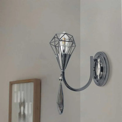 Curved Arm Wall Light with Diamond Cage & K9 Crystal – E14