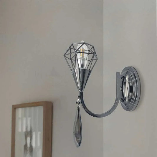 Curved Arm Wall Light with Diamond Cage & K9 Crystal – E14