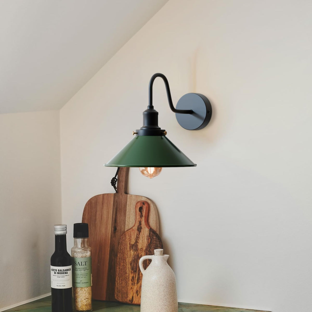 Curved Swan Neck Wall Light with Shade & ST64 Bulb – Black - photo 12