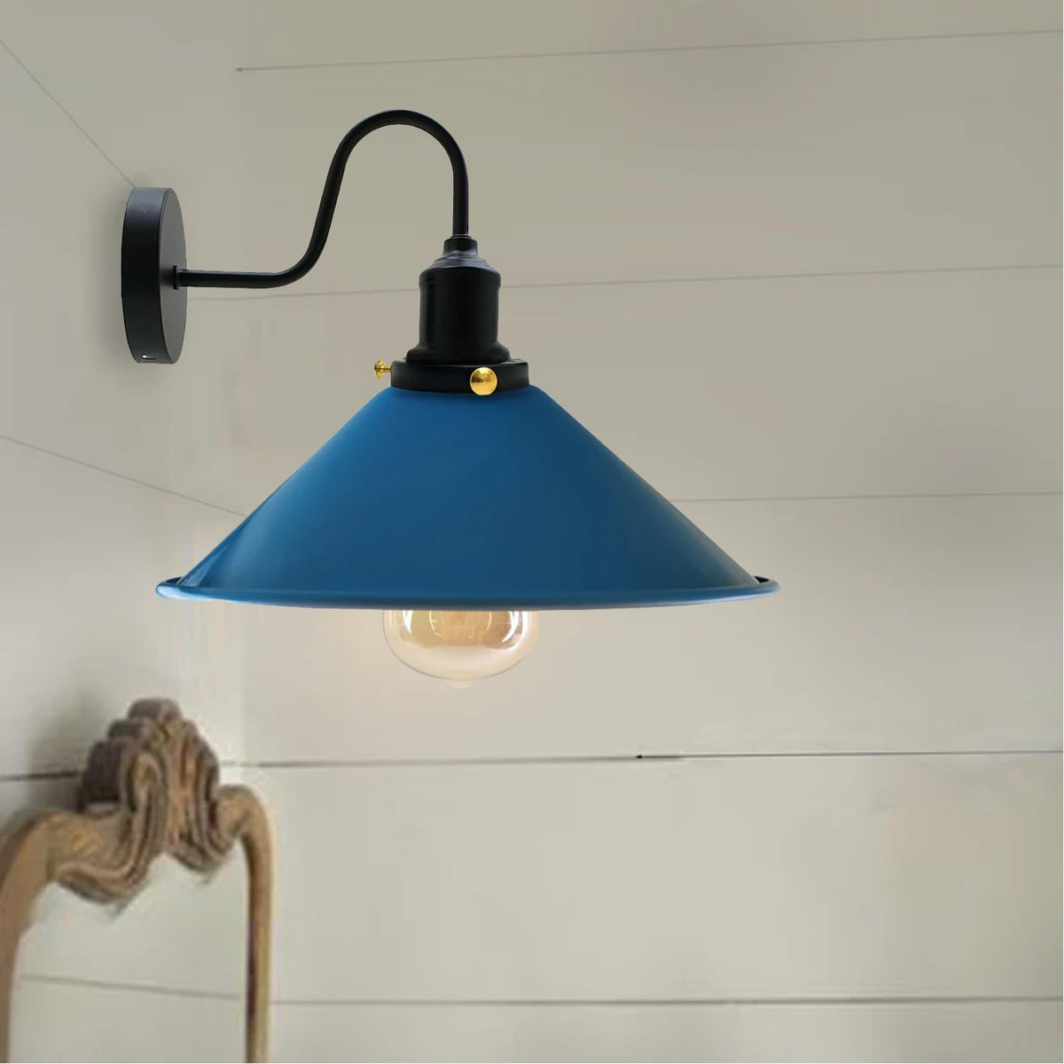 Curved Swan Neck Wall Light with Shade & ST64 Bulb – Black - photo 15