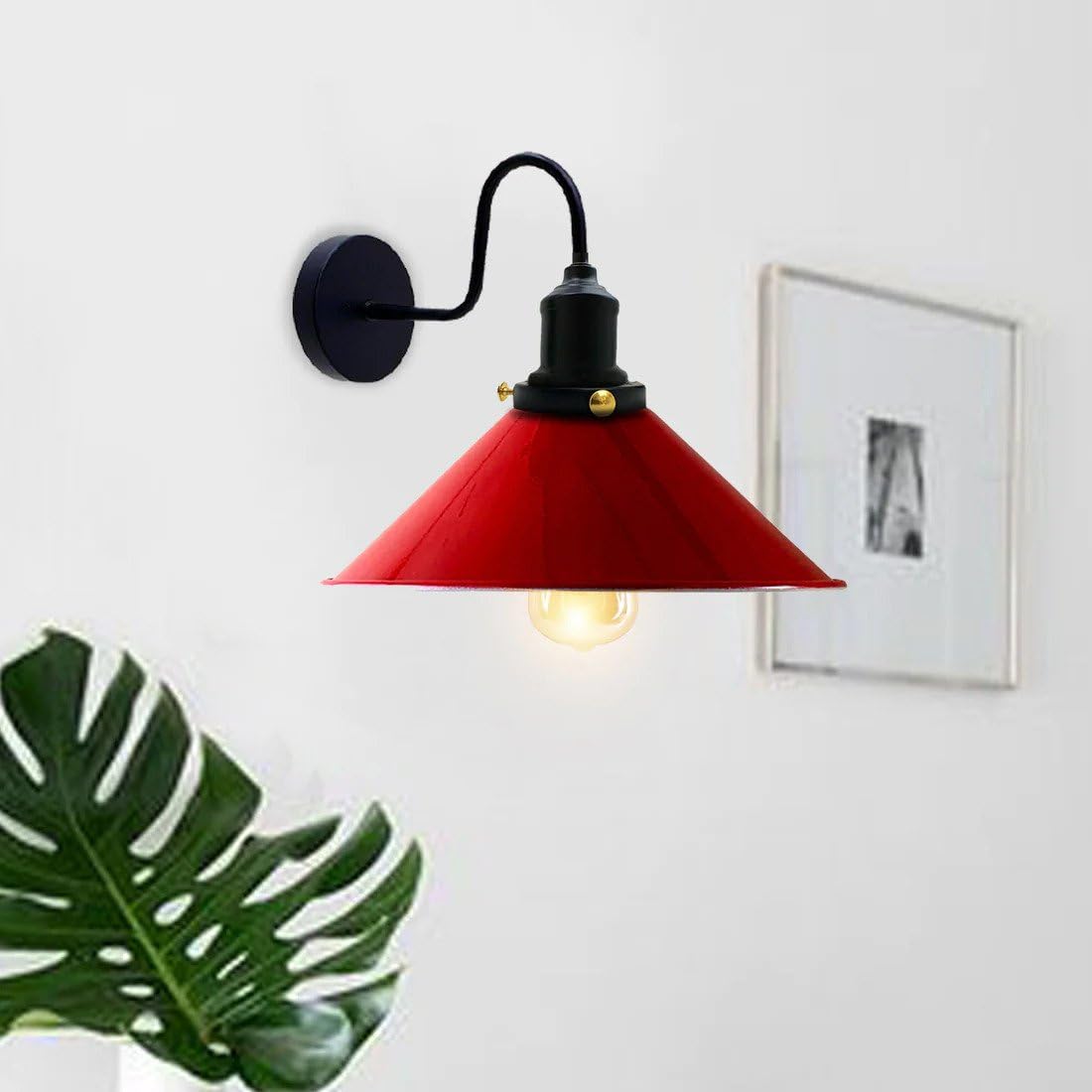 Curved Swan Neck Wall Light with Shade & ST64 Bulb – Black - photo 17