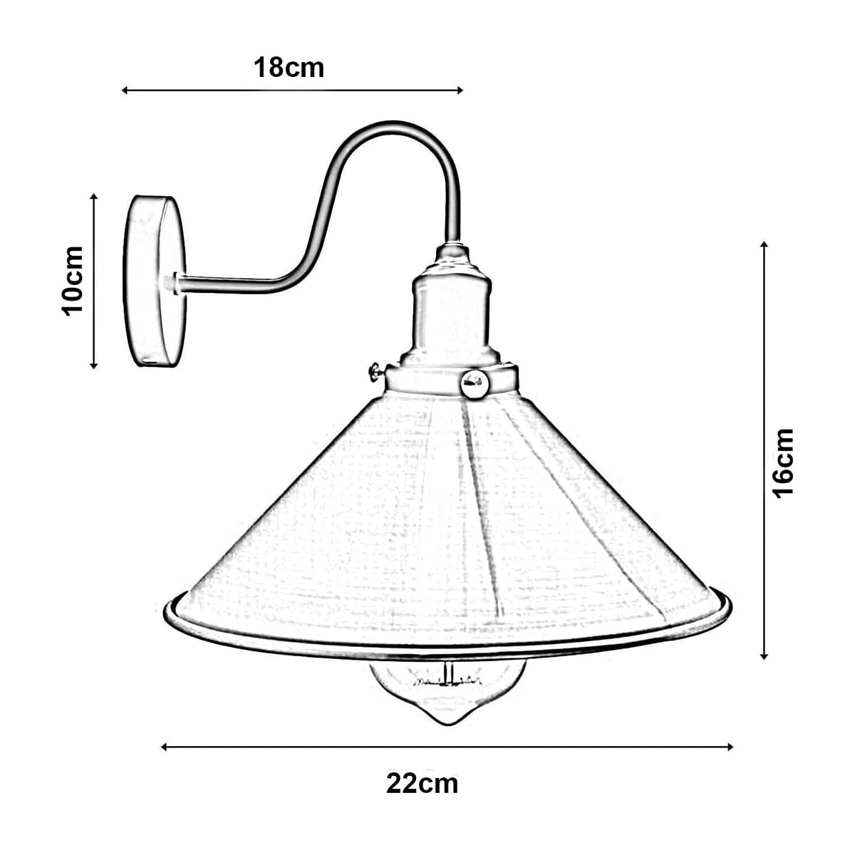 Curved Swan Neck Wall Light with Shade & ST64 Bulb – Black - photo 3
