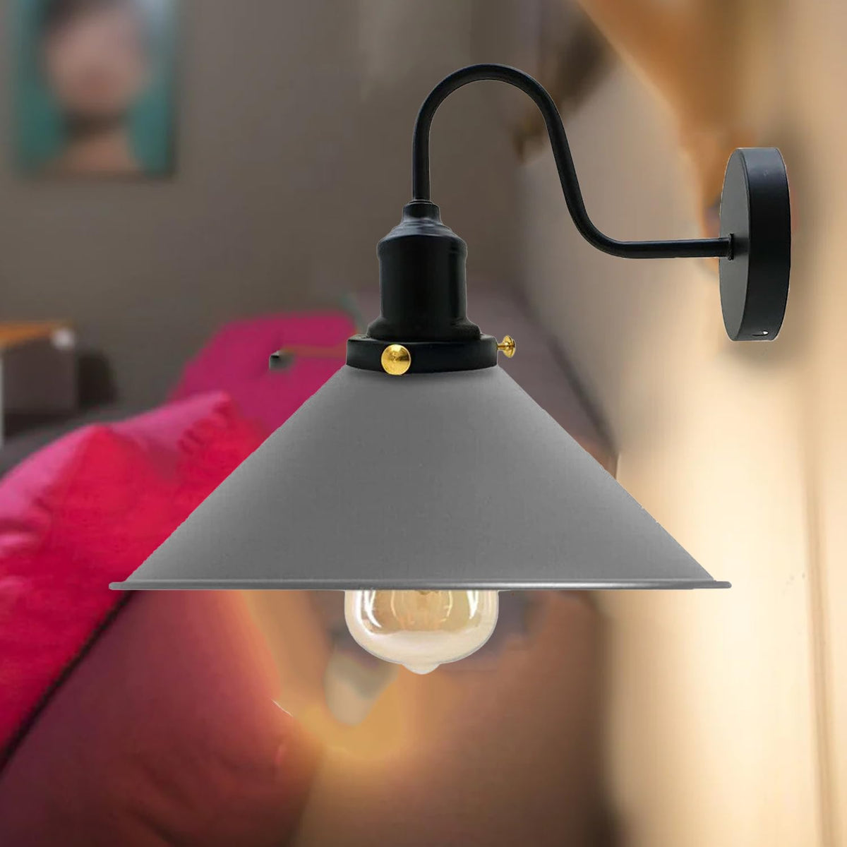 Curved Swan Neck Wall Light with Shade & ST64 Bulb – Black - photo 21