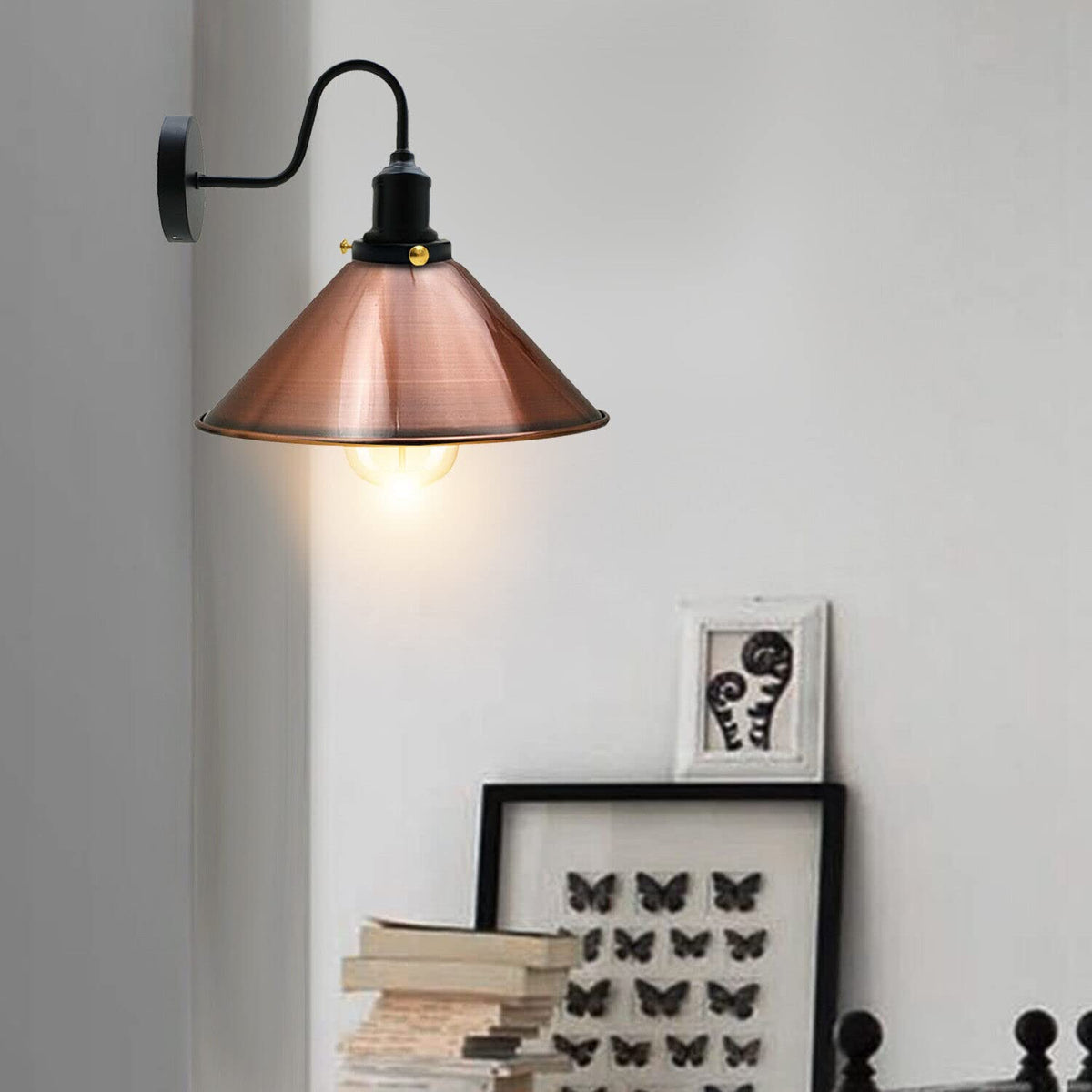 Curved Swan Neck Wall Light with Shade & ST64 Bulb – Black - photo 25