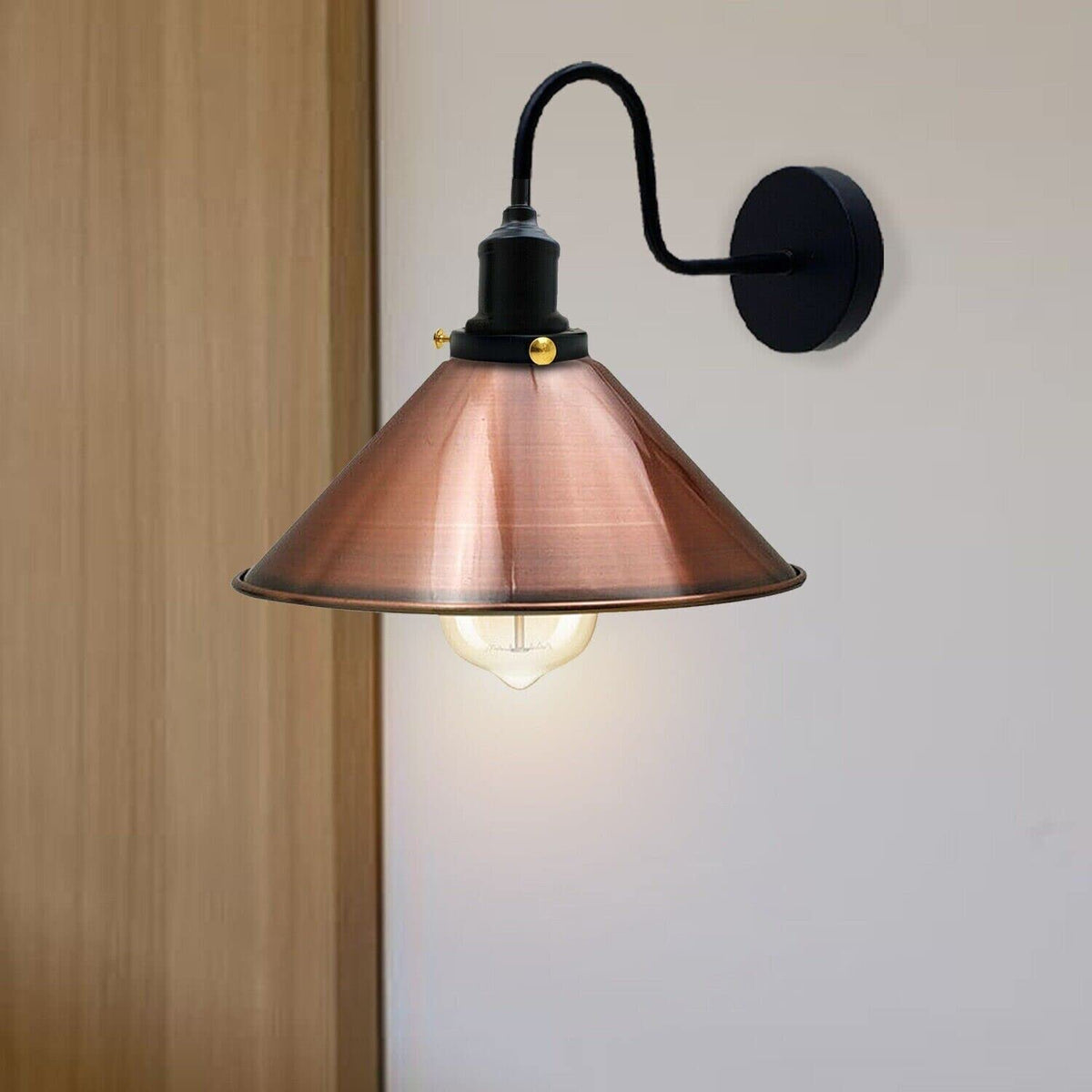 Curved Swan Neck Wall Light with Shade & ST64 Bulb – Black - photo 26