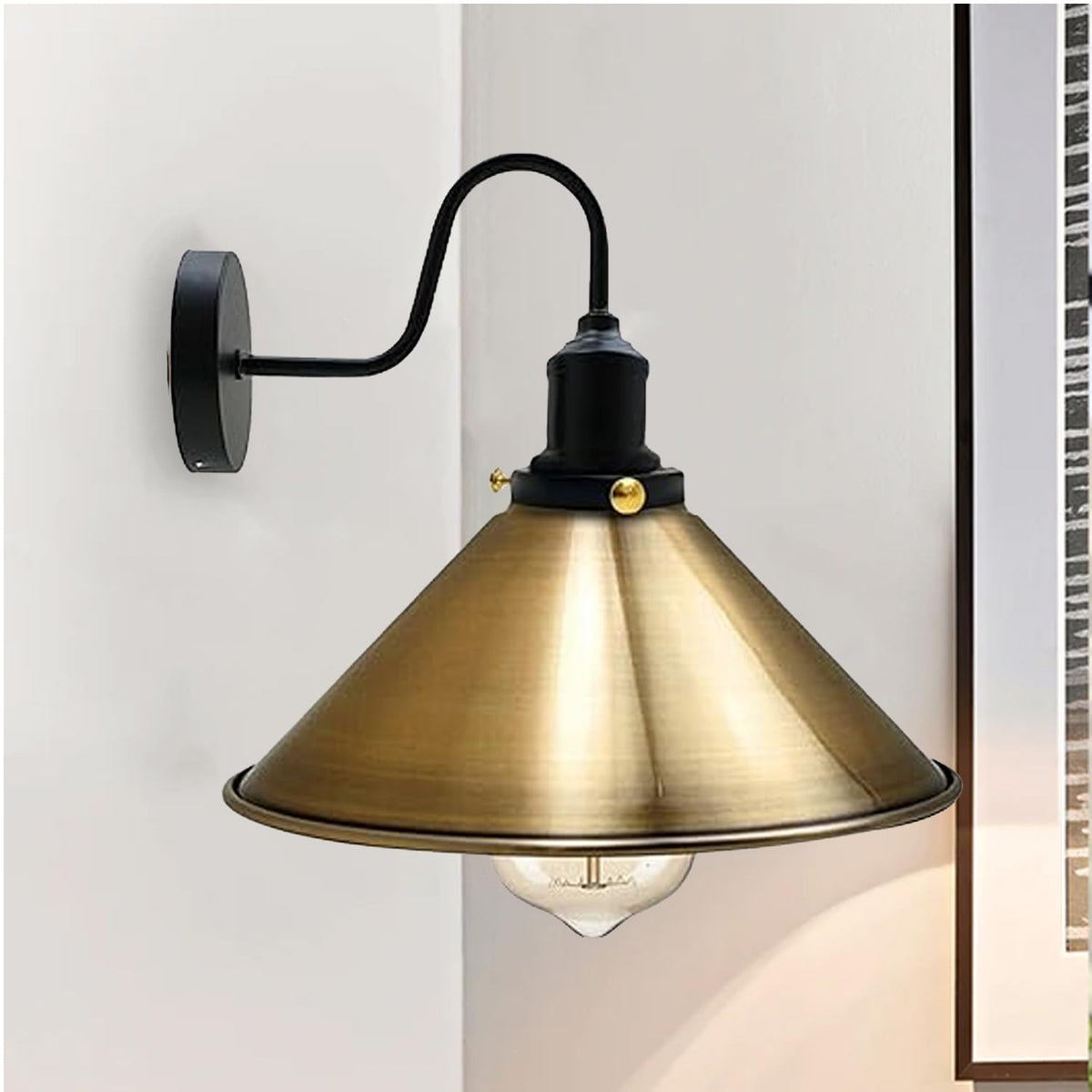 Curved Swan Neck Wall Light with Shade & ST64 Bulb – Black - photo 28