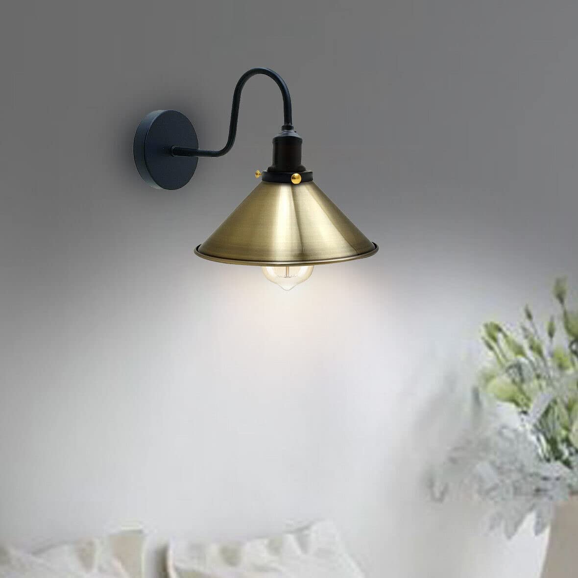 Curved Swan Neck Wall Light with Shade & ST64 Bulb – Black - photo 29