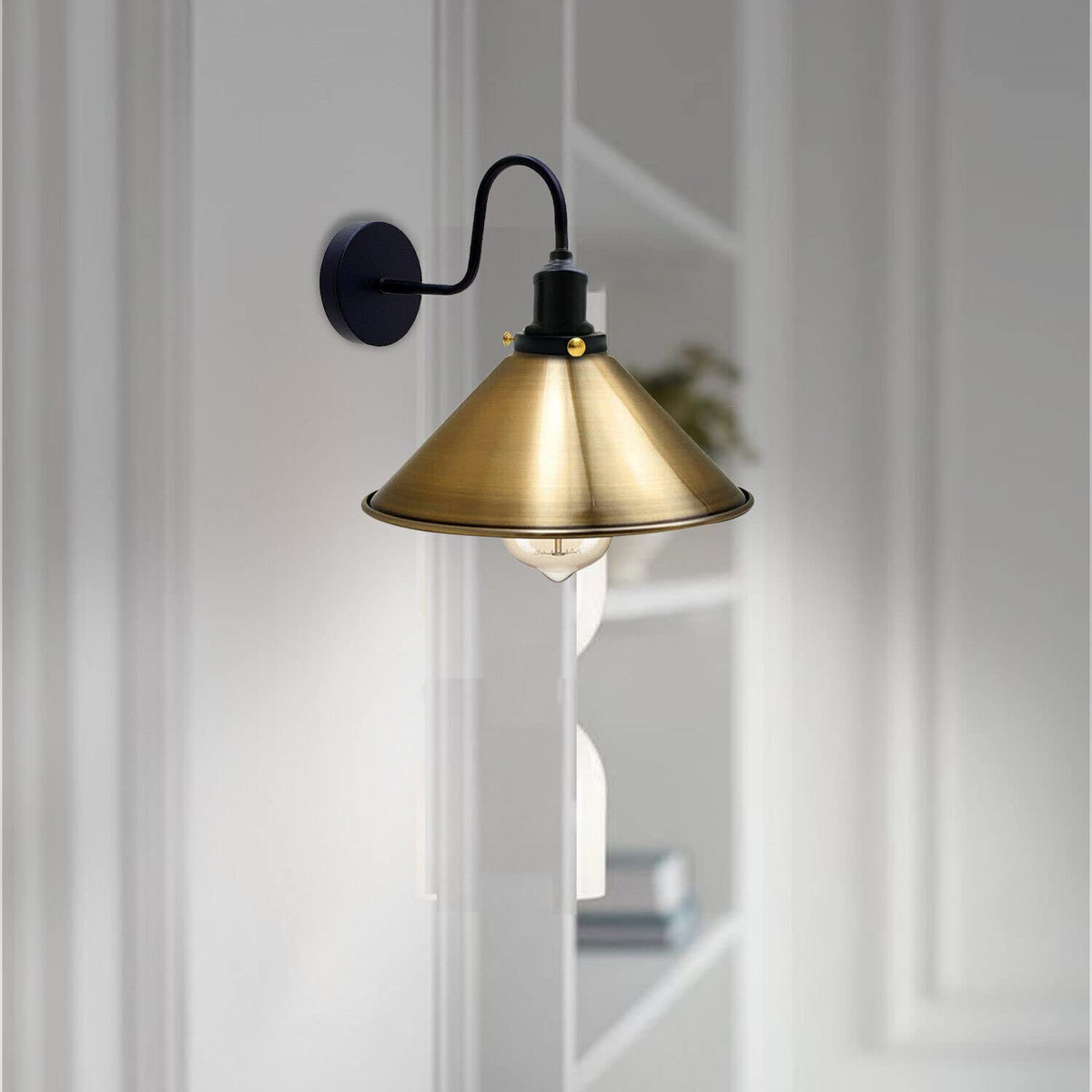 Curved Swan Neck Wall Light with Shade & ST64 Bulb – Black - photo 31