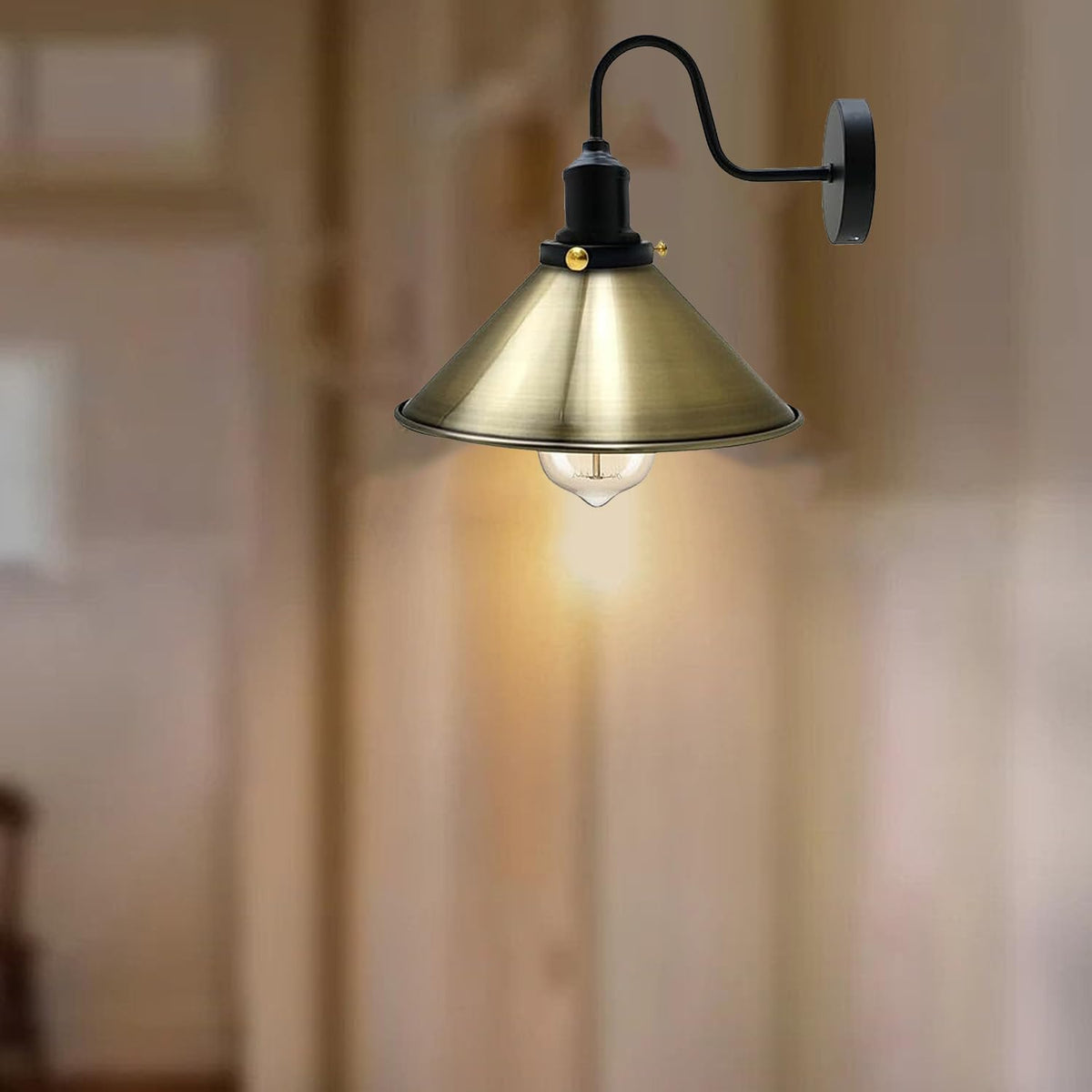 Curved Swan Neck Wall Light with Shade & ST64 Bulb – Black - photo 32