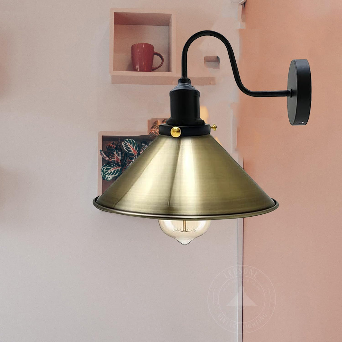 Curved Swan Neck Wall Light with Shade & ST64 Bulb – Black - photo 33
