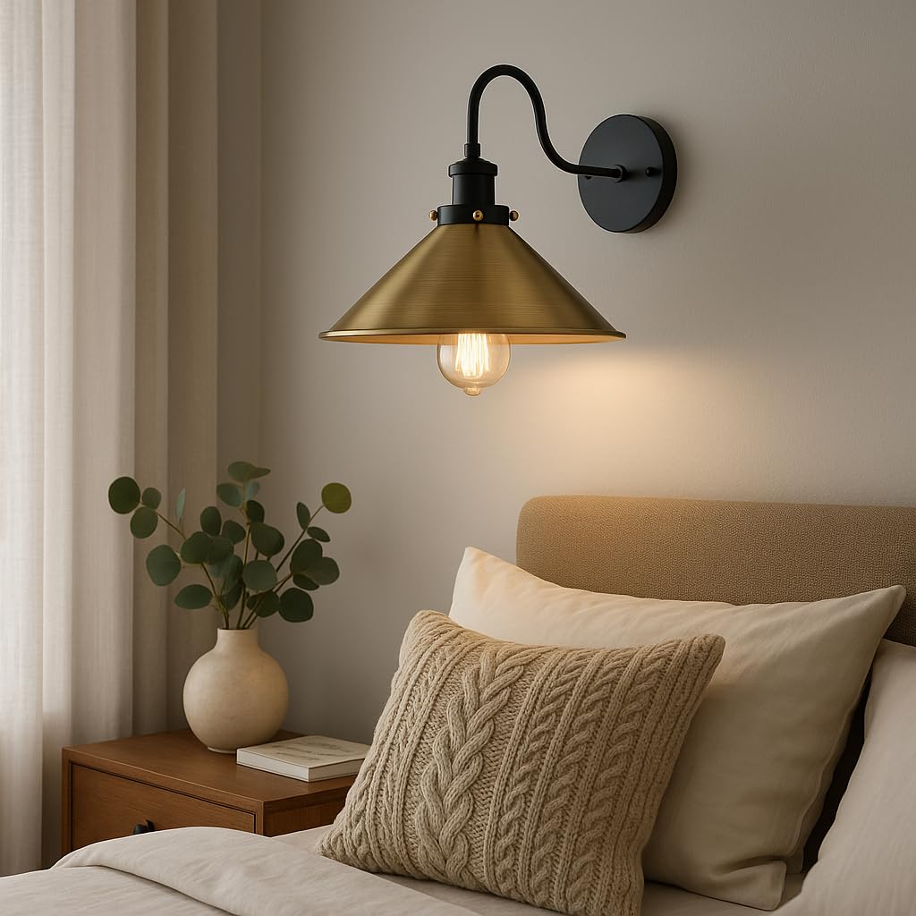 Curved Swan Neck Wall Light with Shade & ST64 Bulb – Black - photo 36