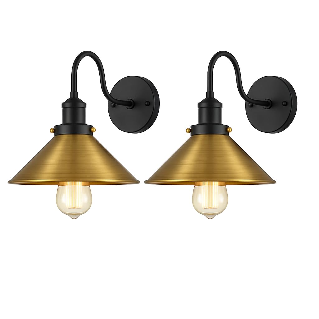 Curved Swan Neck Wall Light with Shade & ST64 Bulb – Black - photo 38