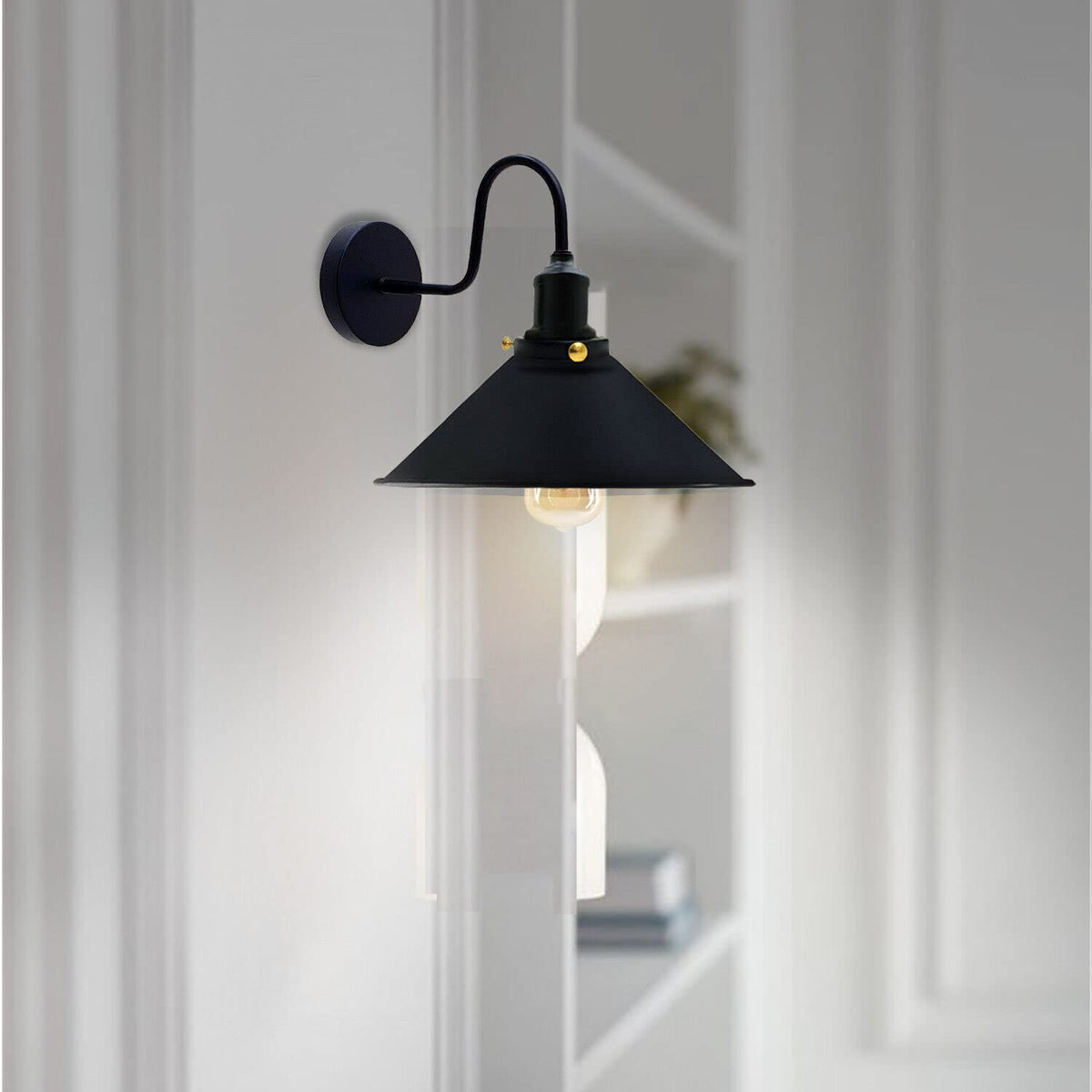 Curved Swan Neck Wall Light with Shade & ST64 Bulb – Black - photo 5