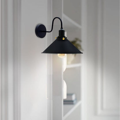 Curved Swan Neck Wall Light with Shade & ST64 Bulb – Black - photo 5