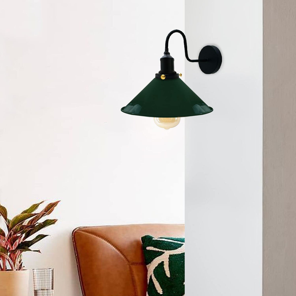 Curved Swan Neck Wall Light with Shade & ST64 Bulb – Black - photo 8