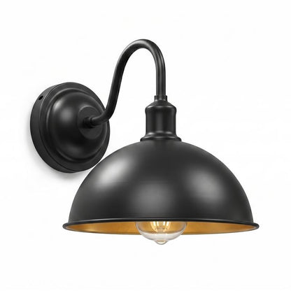 Curved Swan Neck Wall Light with Shade & ST64 Bulb – Black - Black, Dome 21 cm Black & Gold, ST64 LED Bulb 4W