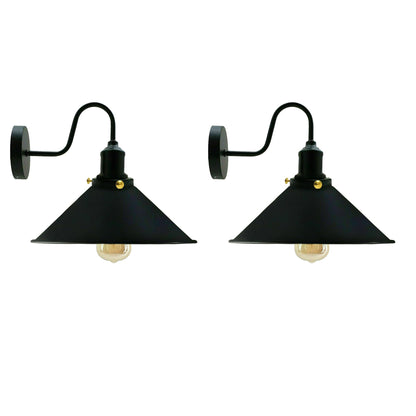 Curved Swan Neck Wall Light with Shade & ST64 Bulb – Black - Black, Flat Cone 22 cm Black Pack of 2, ST64 LED Bulb 8W