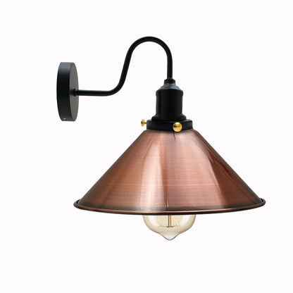 Curved Swan Neck Wall Light with Shade & ST64 Bulb – Black - Black, Flat Cone 22 cm Copper, ST64 LED Bulb 8W
