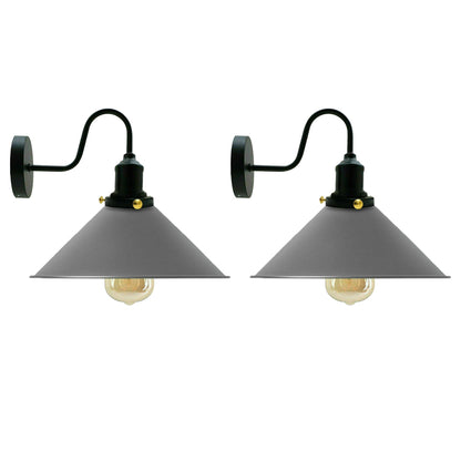 Curved Swan Neck Wall Light with Shade & ST64 Bulb – Black - Black, Flat Cone 22 cm Grey Pack of 2, ST64 LED Bulb 8W