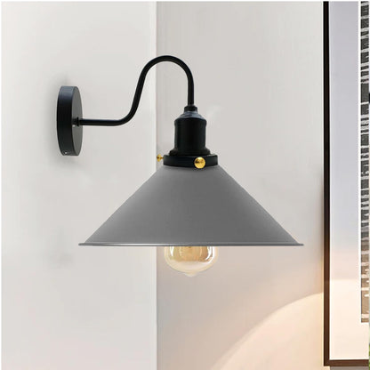 Curved Swan Neck Wall Light with Shade & ST64 Bulb – Black - Black, Flat Cone 22 cm Grey, ST64 LED Bulb 8W