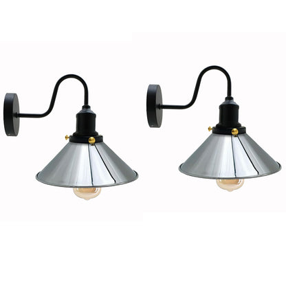 Curved Swan Neck Wall Light with Shade & ST64 Bulb – Black - Black, Flat Cone 22 cm Satin Nickel Pack of 2, ST64 LED Bulb 8W