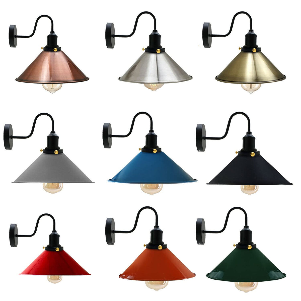 Curved Swan Neck Wall Light with Shade & ST64 Bulb – Black - photo 2