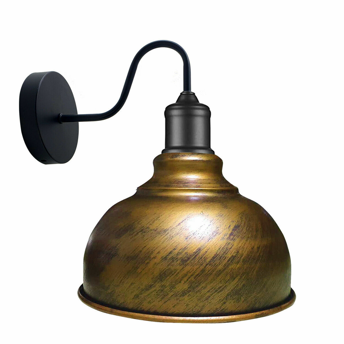 Curved Swan Neck Wall Light Black with Shade - Black, Curvy 21 cm Brushed Copper, Without Bulb